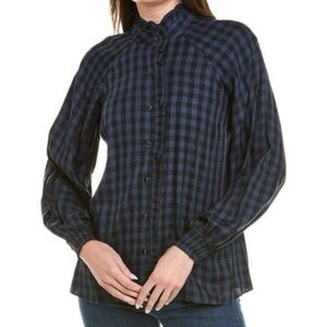 Cabi Aberdeen Checkered Ruffle Shirt S